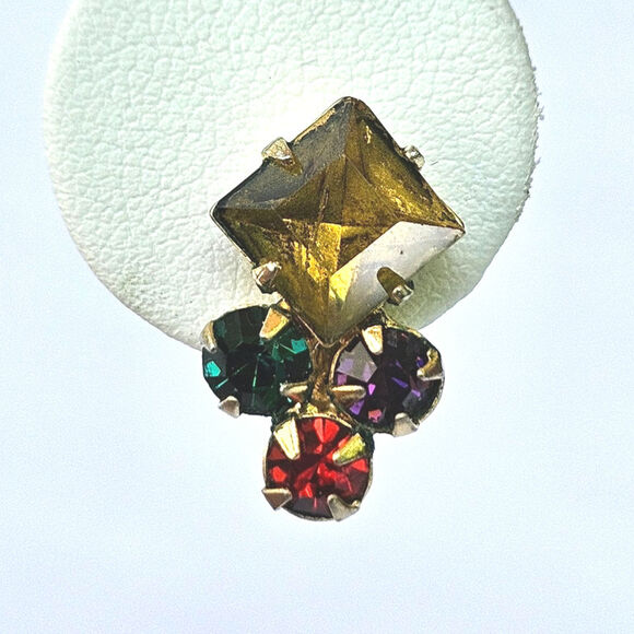 Amber Rhinestone Pin, Gold-toned Brooch with Coordinating Screw back Earrings - Picture 12 of 12